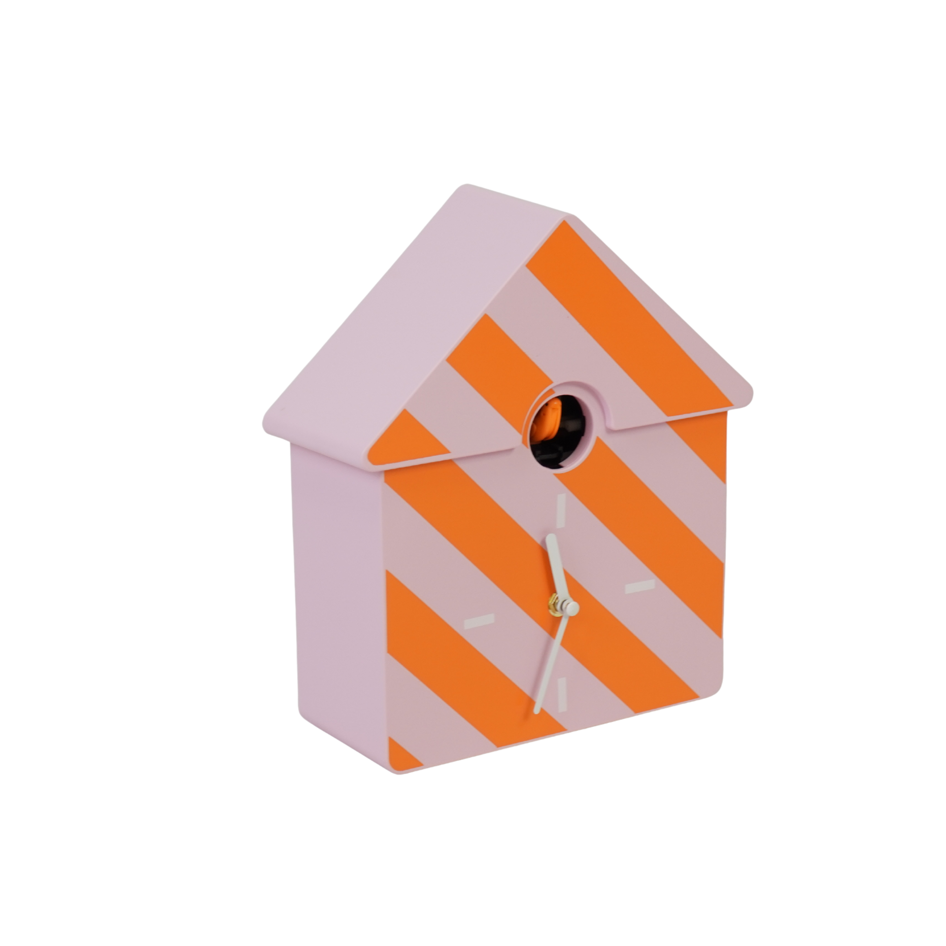 Housevitamin - Wandklok Koekoeksklok - Gestreept Patroon-Oranje/ Roze - 24x27x9cm